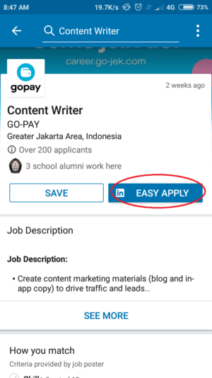 tap "easy apply"