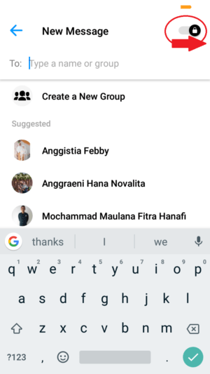 Cara membuat percakapan rahasia di Messenger 5 geser slider gembok ke kanan