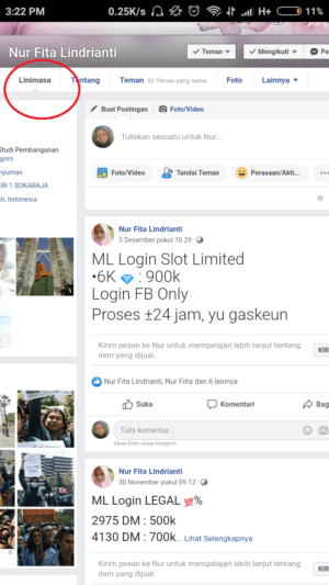 Apa itu "Linimasa" di Facebook? Contohnya? 1 linimasa pada teman Facebook