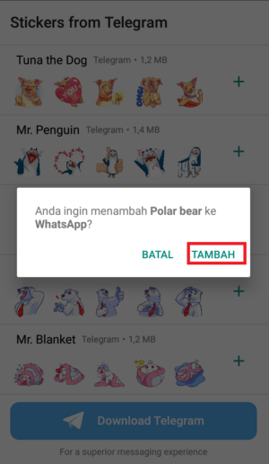 Cara menggunakan stiker Telegram di aplikasi WhatsApp 39 klik tambah