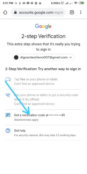 pilih get verification code