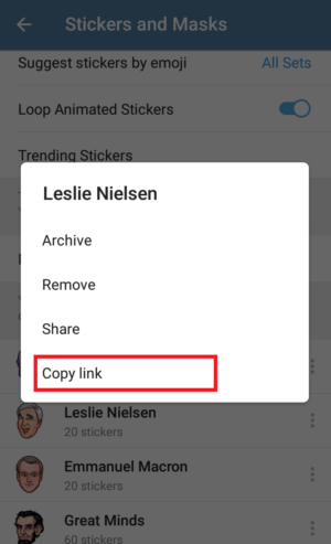 Cara menggunakan stiker Telegram di aplikasi WhatsApp 9 pilih menu copy link