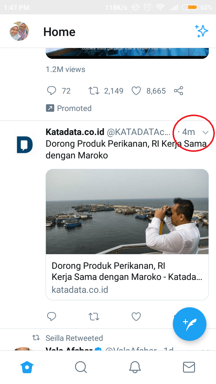 buka feeds, tap tanda panah ke bawah pada postingan akun yang ingin kamu bisukan