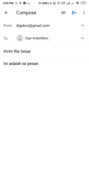 Cara mengirim file besar (diatas 25 MB) lewat Gmail (di HP atau PC) 8 Masukkan alamat email tujuan, subject, dan isi pesan