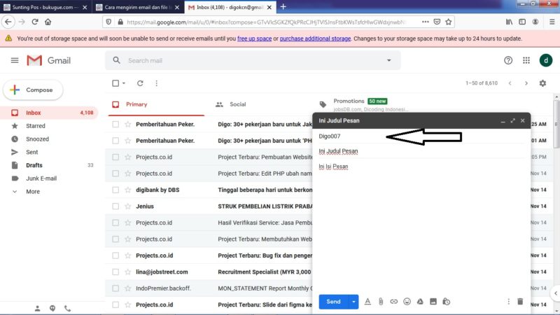 Cara mengirim email GMAIL (lewat HP dan Komputer) 2 Masukkan Alamat Tujuan