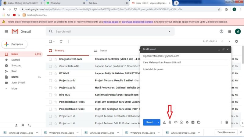 Cara mengirim file (foto, video, dokumen, dll) lewat gmail 13 Pilih Icon lampiran