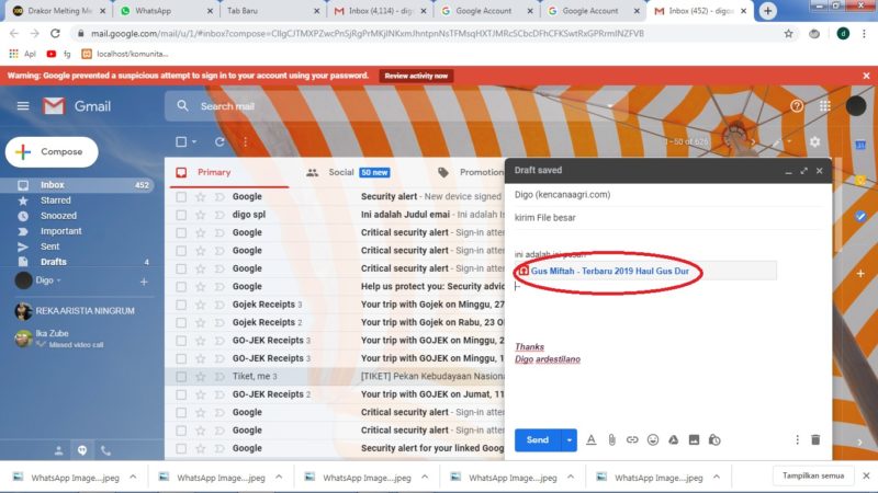 Cara mengirim file besar (diatas 25 MB) lewat Gmail (di HP atau PC) 25 File Terlampir