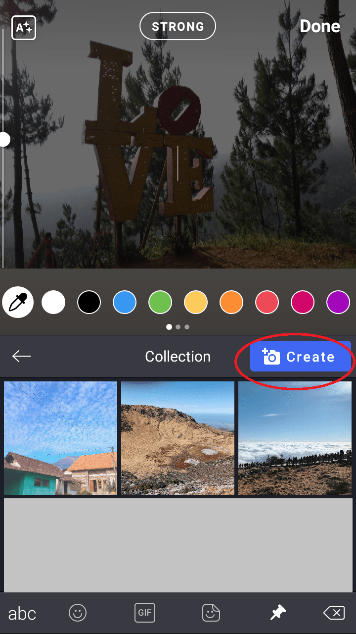 tap "create" untuk memasukkan gambar