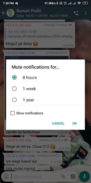 Cara mematikan notifikasi grup whatsapp yang mengganggu 3 Pilih berapa lama mute