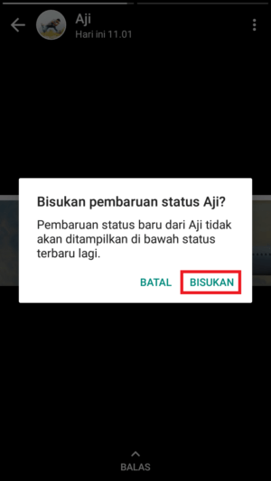 Cara membisukan status whatsapp teman 6 klik bisukan untuk mengkonfirmasinya