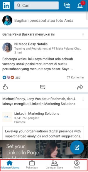 Perbedaan aplikasi LinkedIn reguler dengan LinkedIn lite 4 Tampilan antarmuka aplikasi LinkedIn Lite