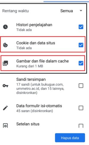 Apa itu cookies dan cache? Apa bedanya? 7 Tampilan saat cache dan cookie telah terhapus