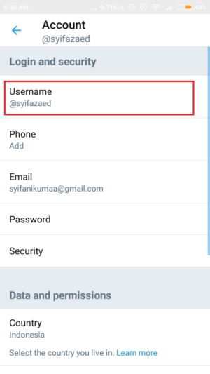 pilih opsi "username" untuk mengubah username