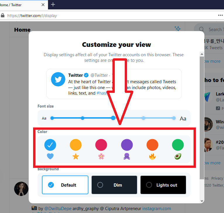 Cara mengubah tampilan twitter jadi gelap dengan dark mode 21 pilih warna display