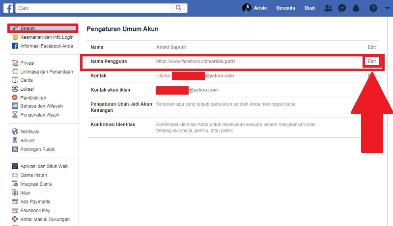 Cara mengganti url profil Facebook 6 Edit nama pengguna untuk mengubah URL Facebook