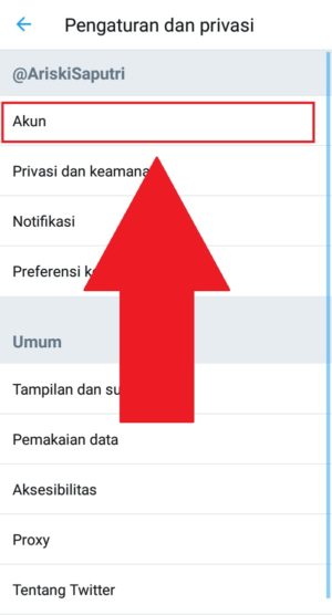 Cara mengganti email di akun Twitter 3 "Akun" untuk masuk ke pengaturan akun Twitter