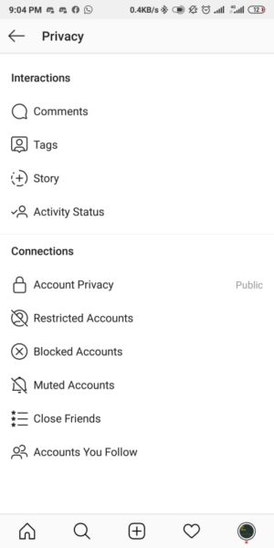 Pilih Account Privacy