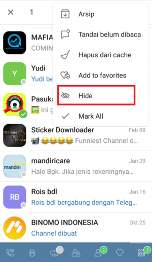 Cara menyembunyikan chat atau obrolan di Telegram 18