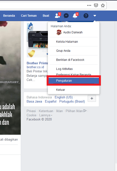 Cara menyembunyikan foto yang men-tag kita di Facebook 10 masuk ke menu pengaturan