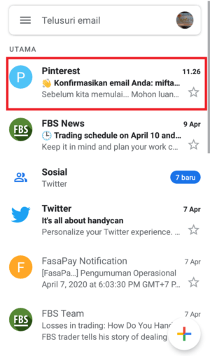 buka pesan konfirmasi
