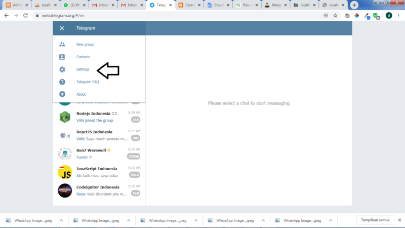 Cara mengubah bahasa di Telegram 7 Pilih Setting