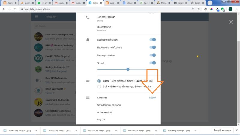 Cara mengubah bahasa di Telegram 8 pilih bahasa