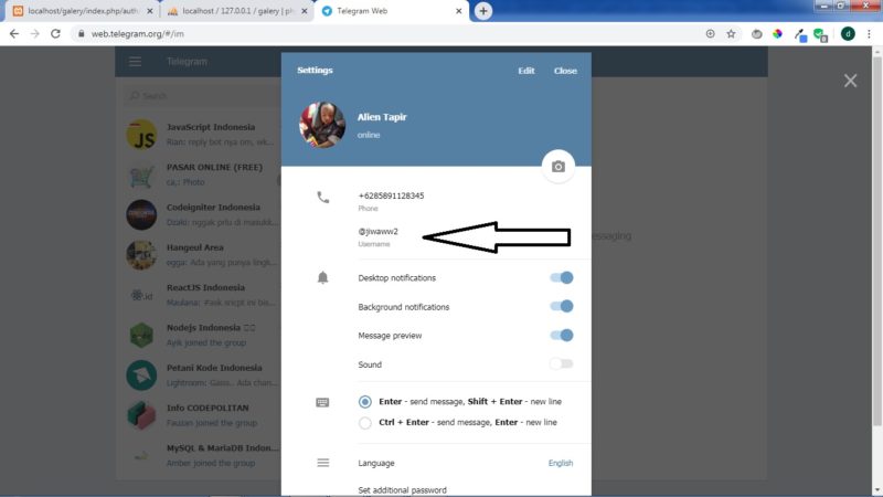 Cara membuat username di Telegram 14 Username berhasil dibuat