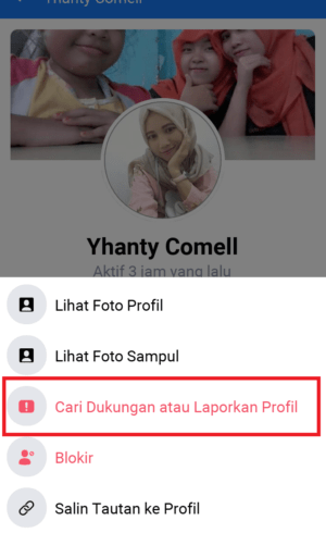 cari dukungan atau laporkan profil 