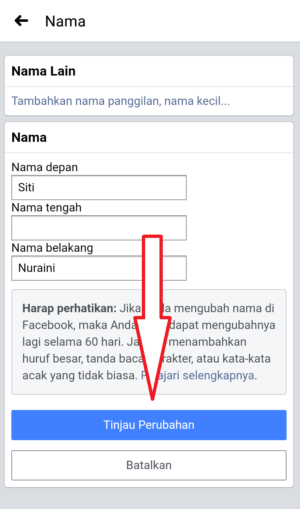 Cara mengganti nama di facebook 5 klik tinjau perubahan