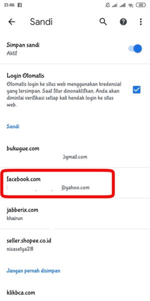 Cara melihat password yang tersimpan di Chrome 4 Tap facebook.com