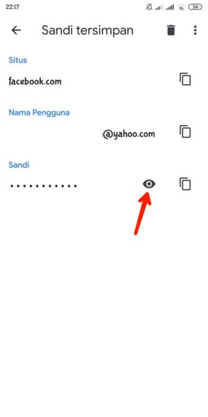 Cara melihat password yang tersimpan di Chrome 5 Tap icon seperti mata