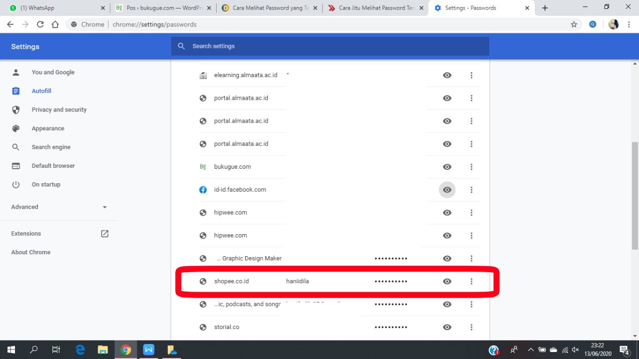 Cara melihat password yang tersimpan di Chrome 9 Cara melihat password yang tersimpan di Chrome 8
