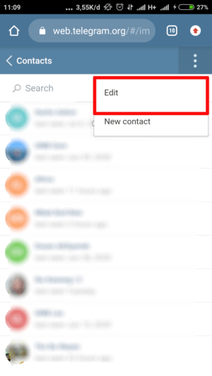 Cara menghapus banyak kontak telegram sekaligus 14 klik "edit"