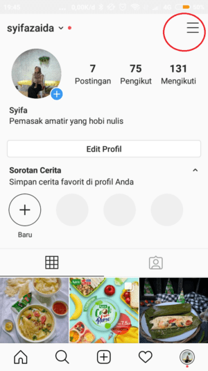 buka menu pada profil instagram
