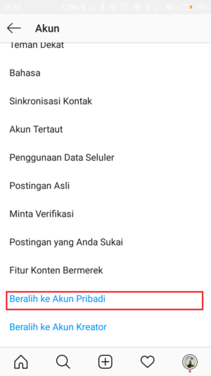 Cara membuat akun Instagram Bisnis 34 pilih "beralih ke akun pribadi"