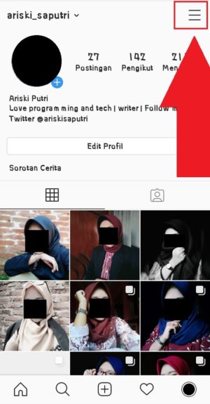 Pilih ikon bergaris tiga untuk memunculkan menu Instagram