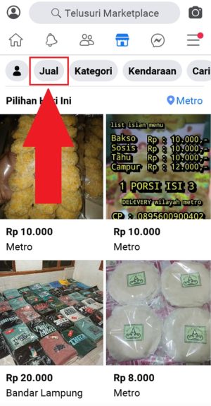 Pilih "Jual" untuk menjual produk di Marketplace