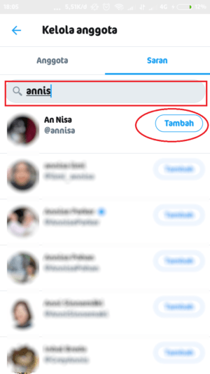 cari orang yang akan ditambahkan ke daftar