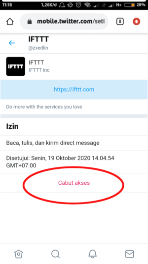 cabut akses IFTTT