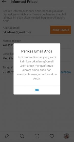 Cara mengganti email Instagram di HP 6 klik OK