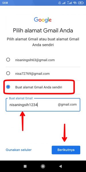 pilih "buat alamat gmail anda sendiri"