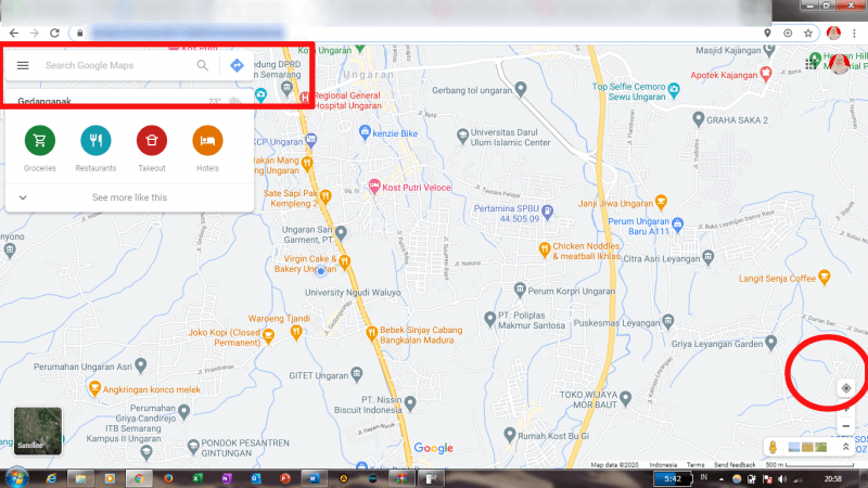 klik ikon bidik untuk mengetahui lokasi kita di maps, atau lakukan pencarian lokasi