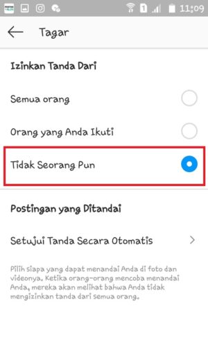 Cara supaya tidak bisa di tag dan di mention di Instagram 6 Pilih “Tidak Seorang Pun”.
