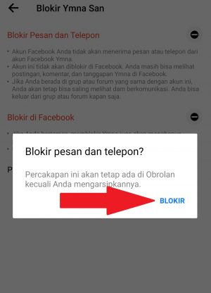 Cara memblokir pesan dan panggilan di Messenger 6 klik blokir
