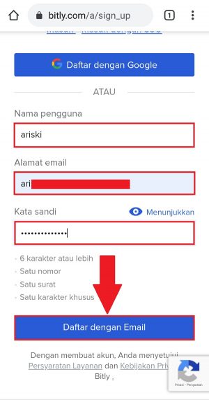 Cara membuat link WhatsApp di Bio Instagram 5 Pilih "Daftar dengan email" untuk mendaftar akun bit.ly dengan email