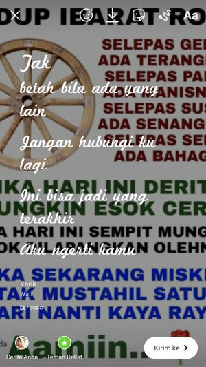 Cara share lirik lagu berjalan di Instagram story 18 klik kirim ke