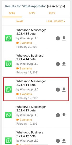 pilih versi aplikasi whatsapp beta