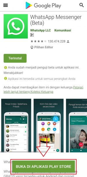 Cara download WhatsApp beta (bahkan jika program beta sudah penuh) 5 tekan tombol buka di aplikasi play store