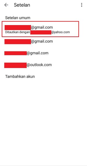 Pilih akun Gmail yang akan diubah nada deringnya