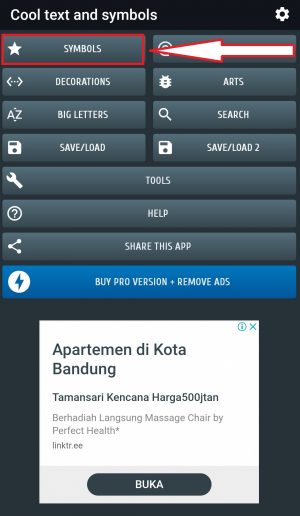 Cara menambahkan emoticon/icon/symbol di bio Instagram 3 klik menu simbol